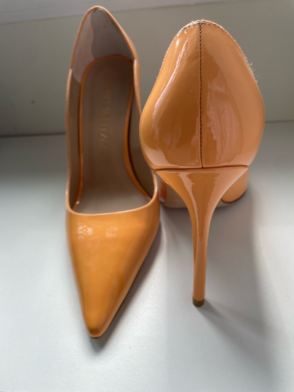 Stuart Weitzman Glossy Tangerine Patent Pointed-Toe Stilettos